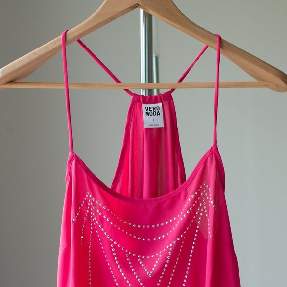 Pink camisole top with small silver studs Size SM - Picture 3 of 7